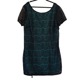 J.F.W Womens Black Lace Overlay Dress With Teal Lining Size 22